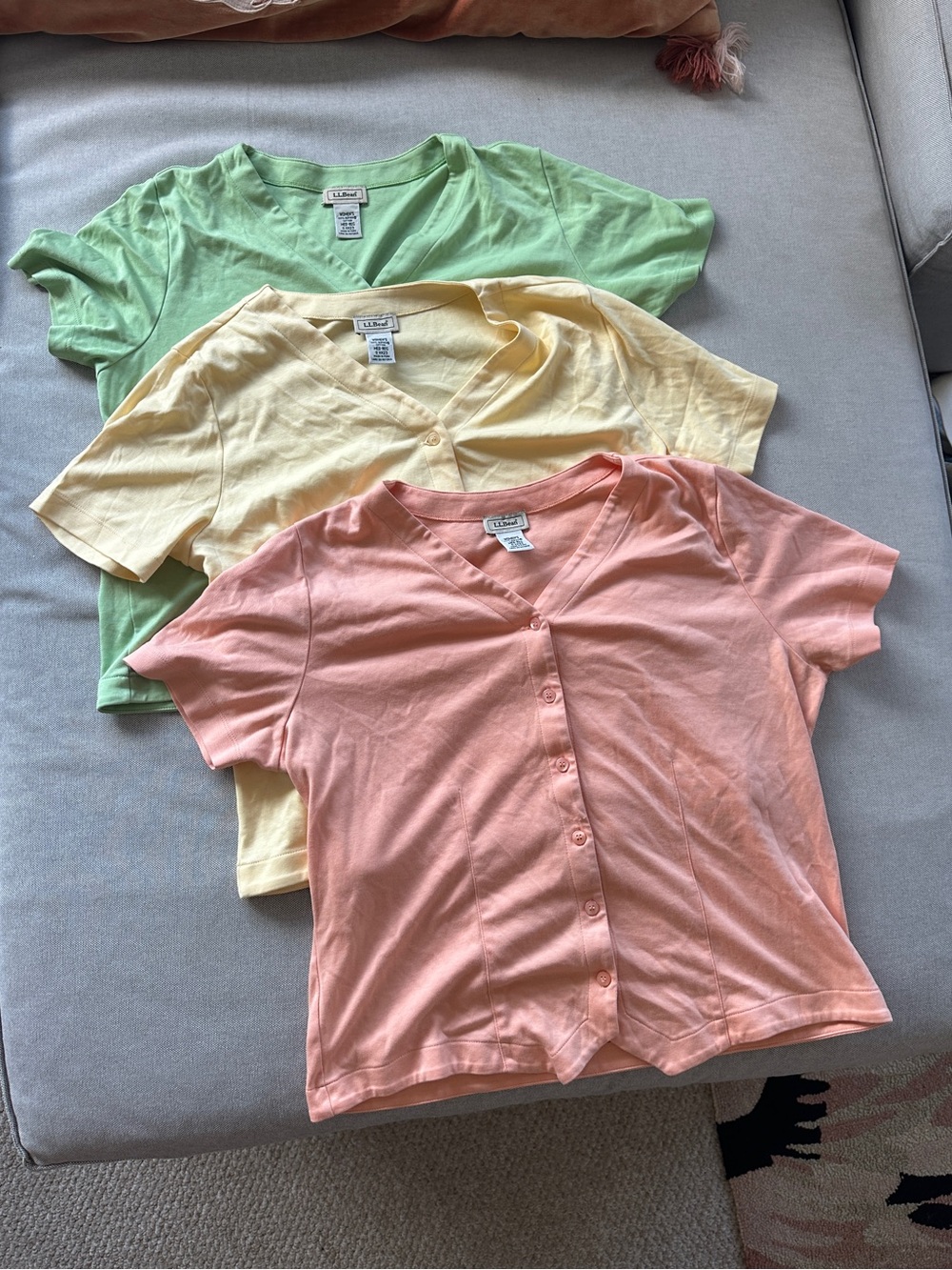 3 L.L. Bean Short-Sleeve Button-Front Supima Cotton Tops